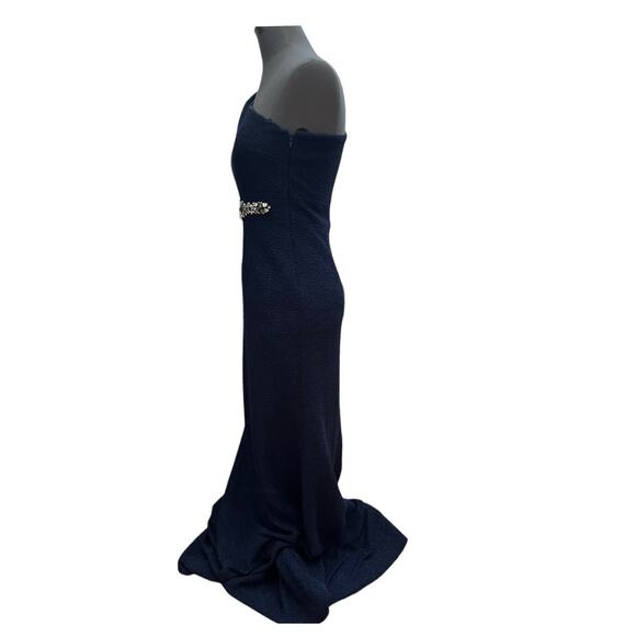 Eliza J Blue Sparkle One Shoulder Asymmetrical Neckline Gown Size 6 Gala Wedding - Picture 5 of 16